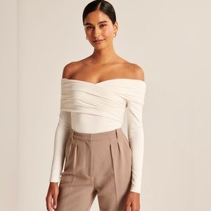 Abercrombie Long Sleeve Ruched Wrap Bodysuit in White